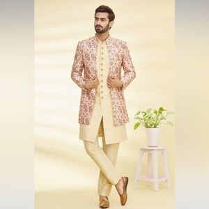 FLORAL KURTA JACKET WITH GOLD KURTA AND BOTTOMS